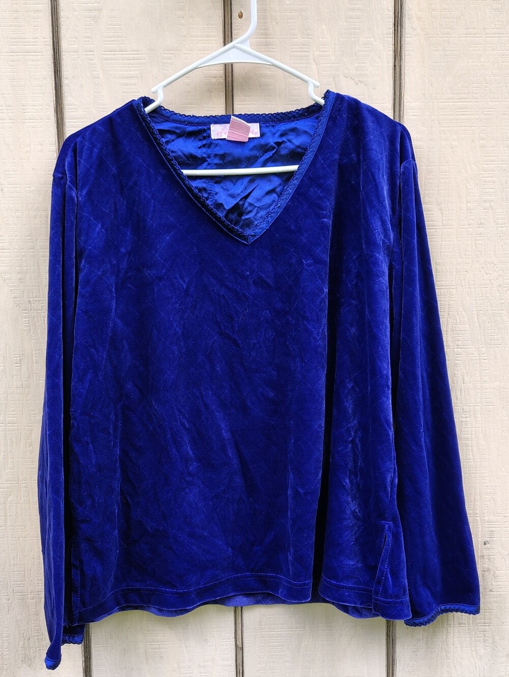 Velvet Royal Blue Long Sleeve Top Small V-neck Stretch Popover Luxury Holiday